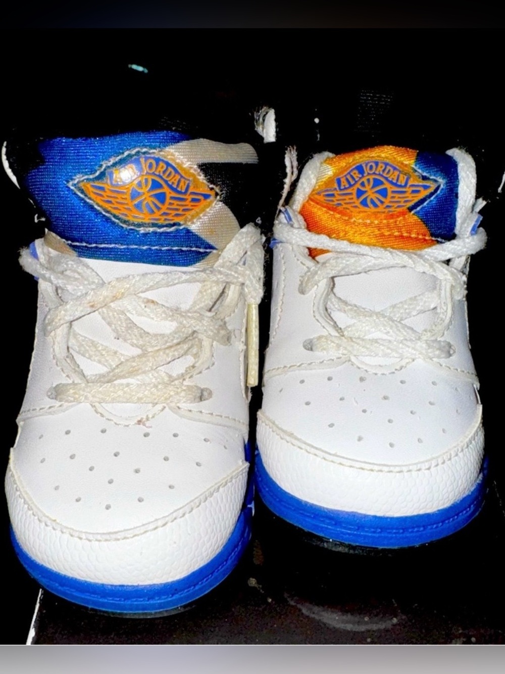 VTG Jordan Sixty Plus (TD) Mid Top Leather Sneaker White/Blue/Orange Lace Up 3C